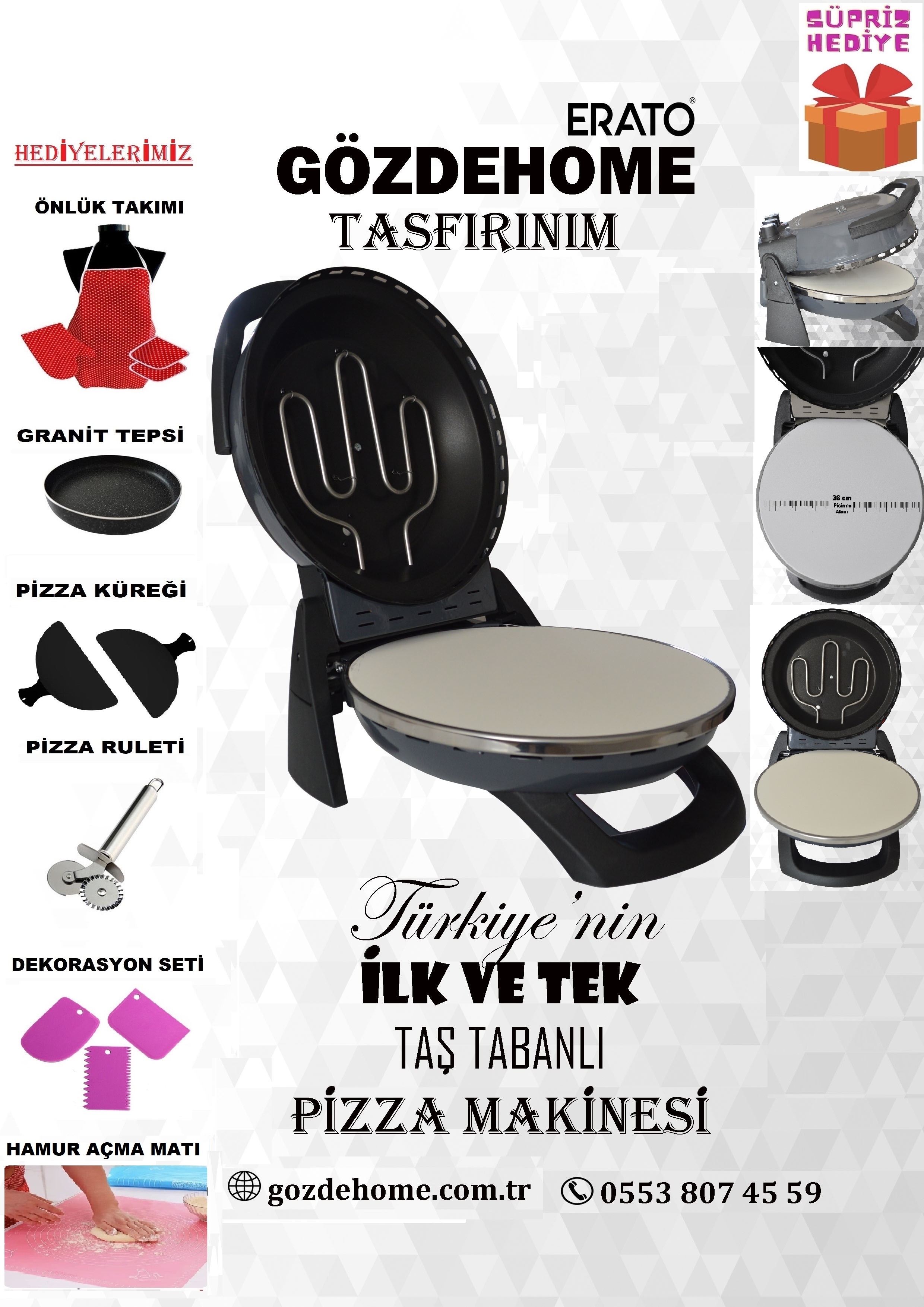 ANTRASİT Gözdehome Erato Taşfırınım Doğal Taş Tabanlı Pizza Makinesi