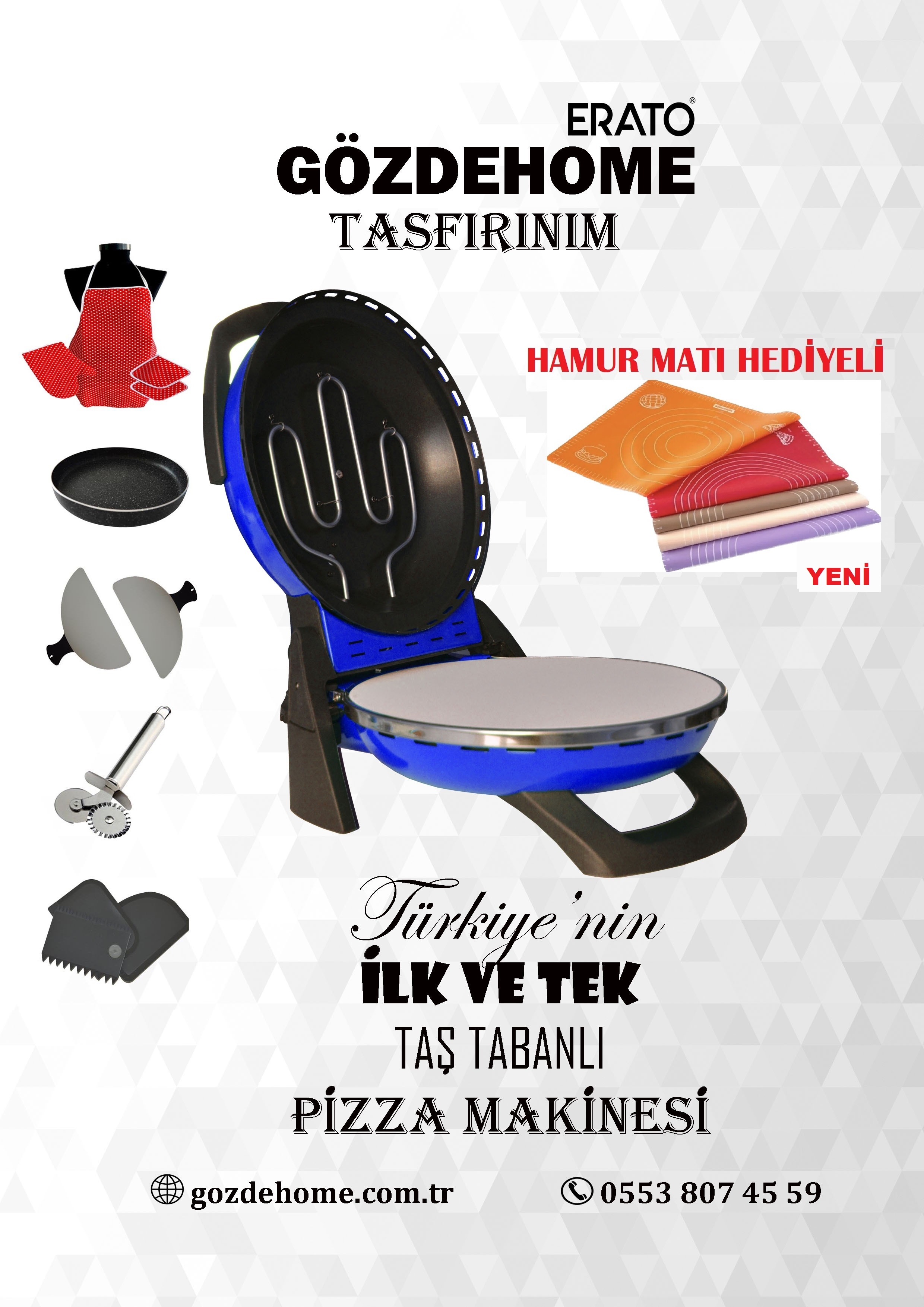 MAVİ Gözdehome Erato Taşfırınım Doğal Taş Tabanlı Pizza Makinesi