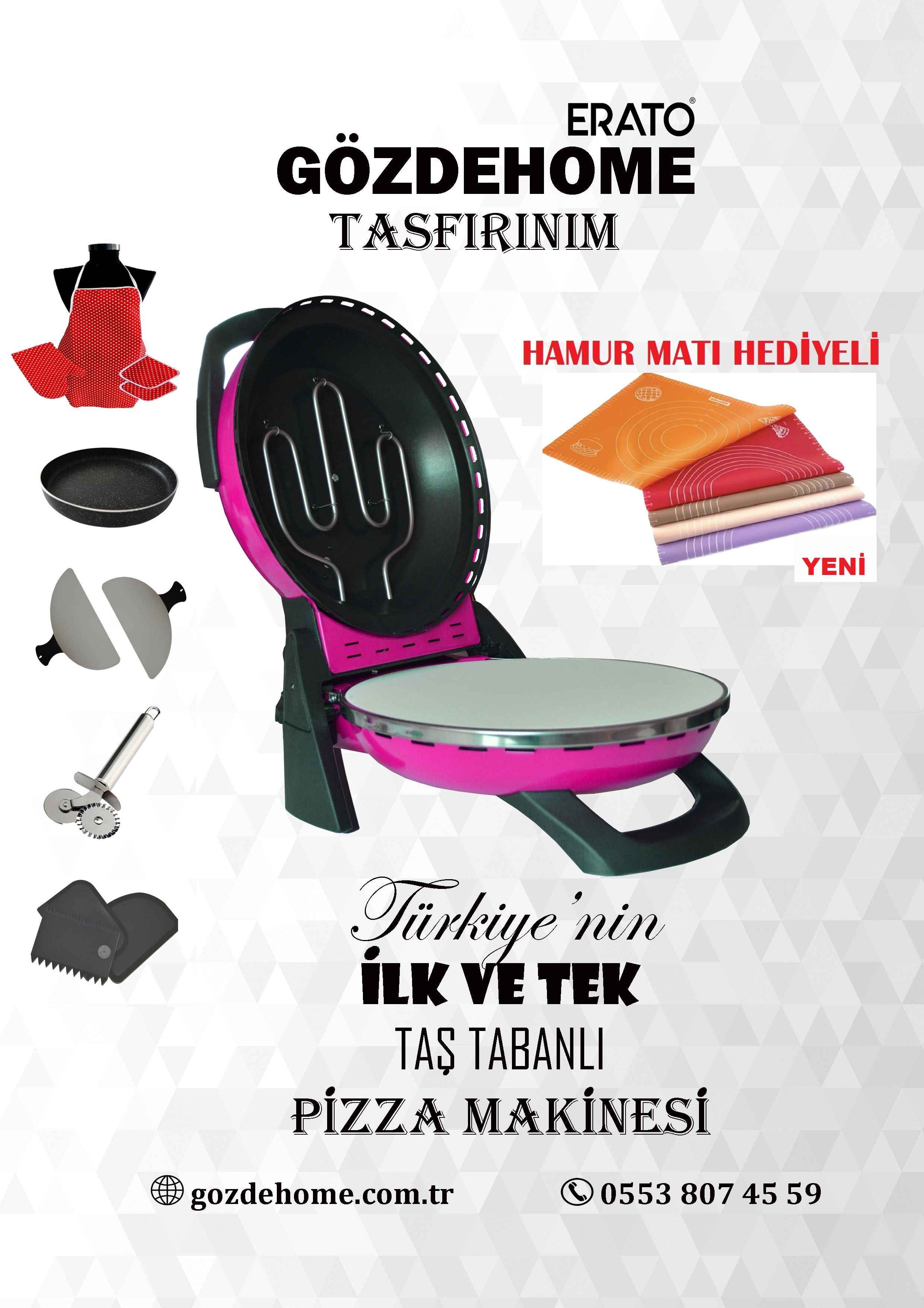 PEMBE Gözdehome Erato Taşfırınım Doğal Taş Tabanlı Pizza Makinesi